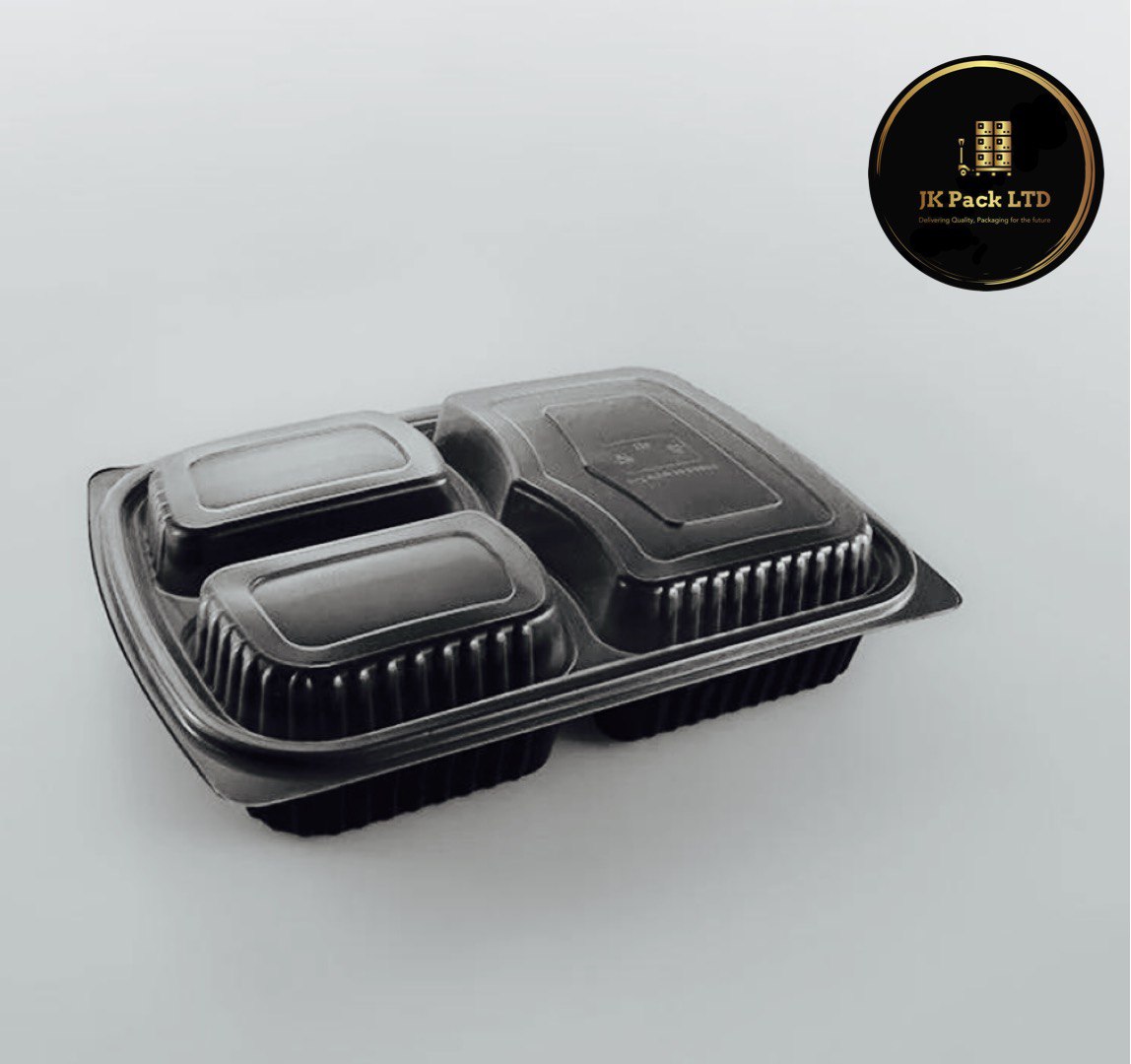 SOMOPLAST BLACK 3 COMPARTMENT MICROWAVABLE CONTAINER